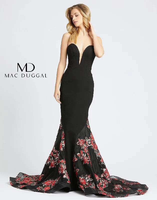 Floral Appliqué Gown Mac Duggal 67673 Prom Long Strapless Formal Dress