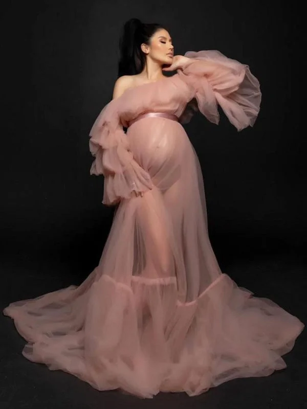 Rhinestone Embellished Gown Maternity Wedding Dress Strapless Open Shoulder Lace-Up Tulle Long Bridge Gowns With Train Rhinestone Embellished Gown Maternity Wedding Dress Strapless Open Shoulder Lace-Up Tulle Long Bridge Gowns With Train