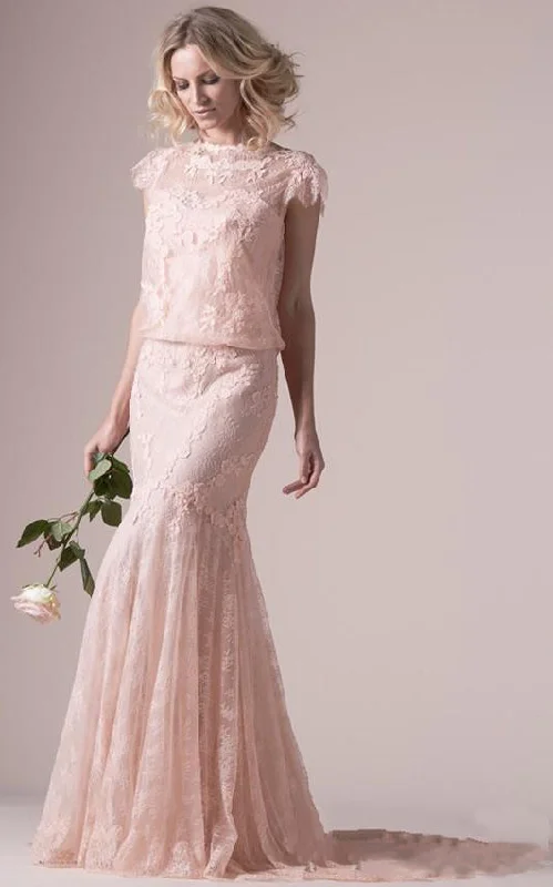 Off-Shoulder Dress Mermaid Sheath Short Bell Cap Bat Appliques Brush Train Backless Zipper Lace Dress-713735 Off-Shoulder Dress Mermaid Sheath Short Bell Cap Bat Appliques Brush Train Backless Zipper Lace Dress-713735