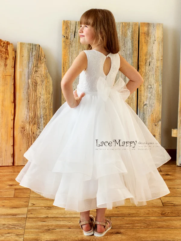 Sequin Wedding Gown MISHA / Princess Flower Girl Dress with Horsehair Organza Skirt