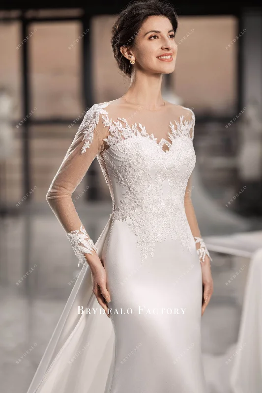 Rhinestone Embellished Gown Modern Beaded Lace Satin Overskirt Wedding Dress