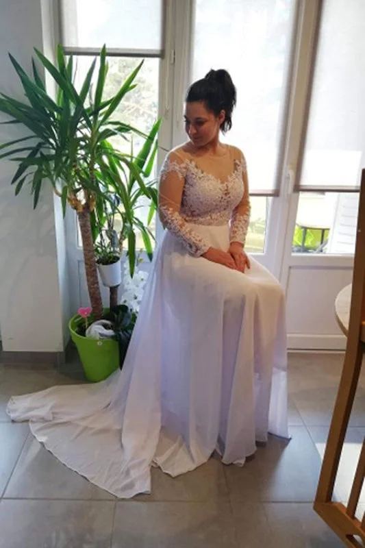 Strapless Ball Gown Modest Long Sleeves Lace A-Line Ruffles Wedding Dresses