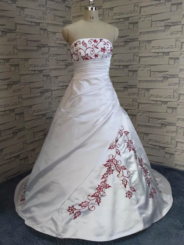 Custom Fit Gown Modest Strapless Beading Sweep Train A-Line Wedding Dresses
