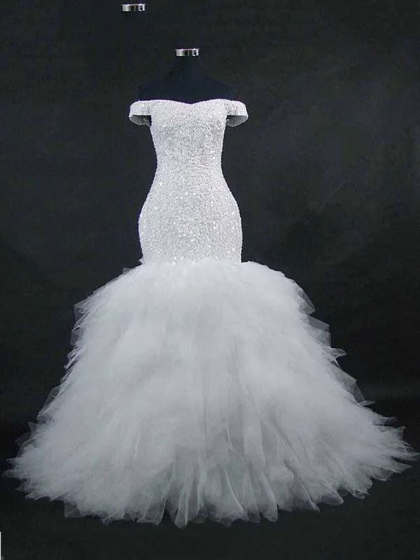 Ball Gown New Off the Shoulder Sequins Lace-up Mermaid Wedding Dresses