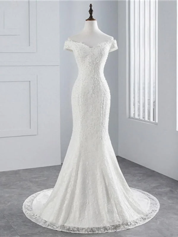Simple Gown Beading Appliques Lace-up Mermaid Wedding Dresses