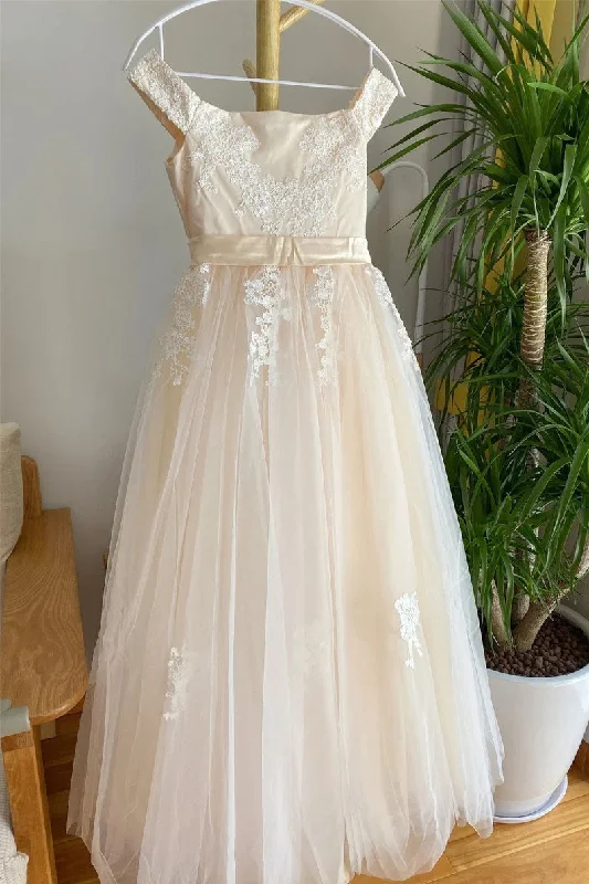 Contemporary Bridal Gown Off the Shoulder Champage Appliques Flower Girl Dress
