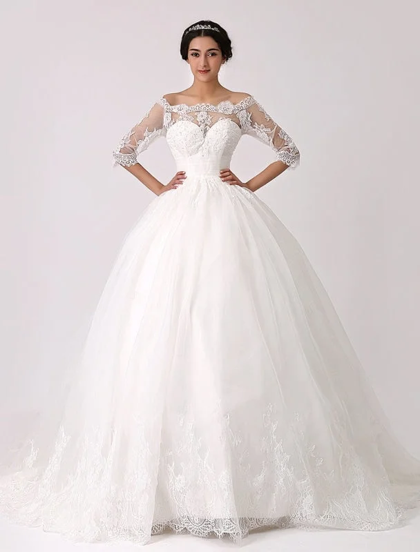 Handmade Dress Off The Shoulder Princess Lace Wedding Dress With Illusion Neckline Exclusive Handmade Dress Off The Shoulder Princess Lace Wedding Dress With Illusion Neckline Exclusive