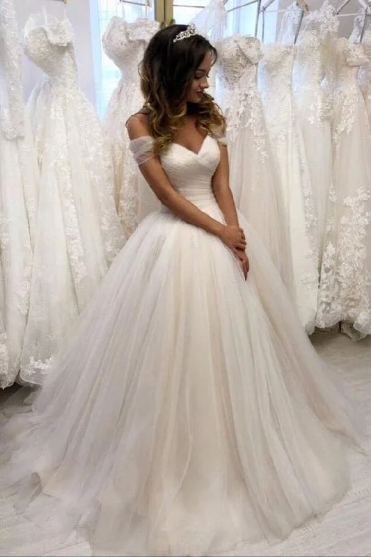 Tulle Ball Gown Off the Shoulder Tulle Wedding Dresses Pleated Ivory Wedding Gowns with Lace Up Simple Bridal Dress fg6600 Tulle Ball Gown Off the Shoulder Tulle Wedding Dresses Pleated Ivory Wedding Gowns with Lace Up Simple Bridal Dress fg6600