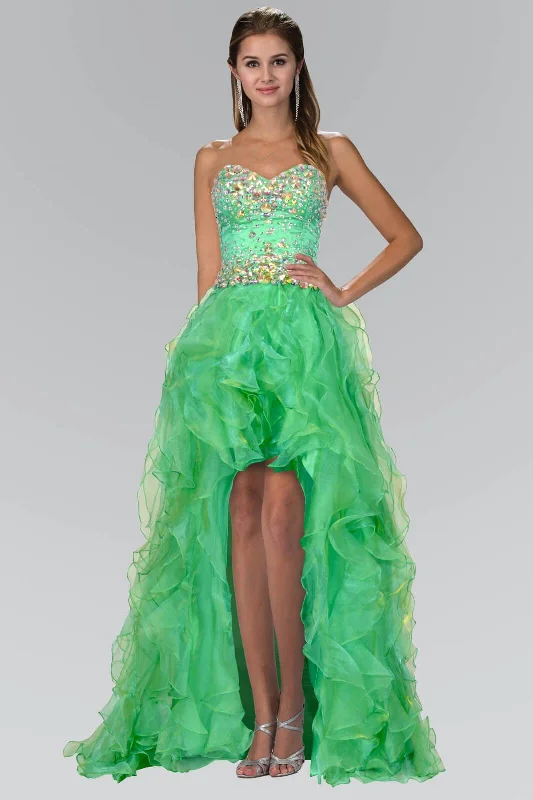 Crystal Embellished Dress Organza High Low Long Prom Dress