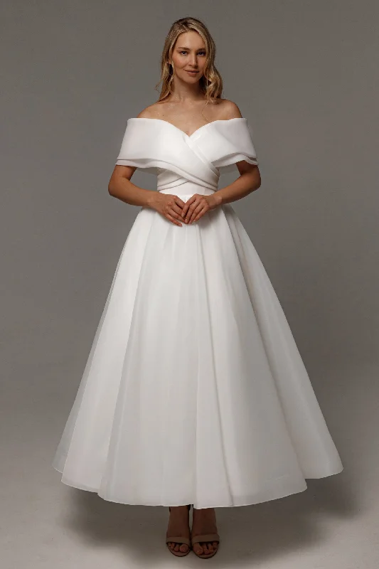 Ruffled Ball Gown Organza Midi Wedding Dress Hellebore