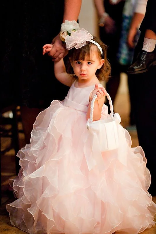 Organza Ruffles Satin Pink Flower Girl Dress Ball Gown