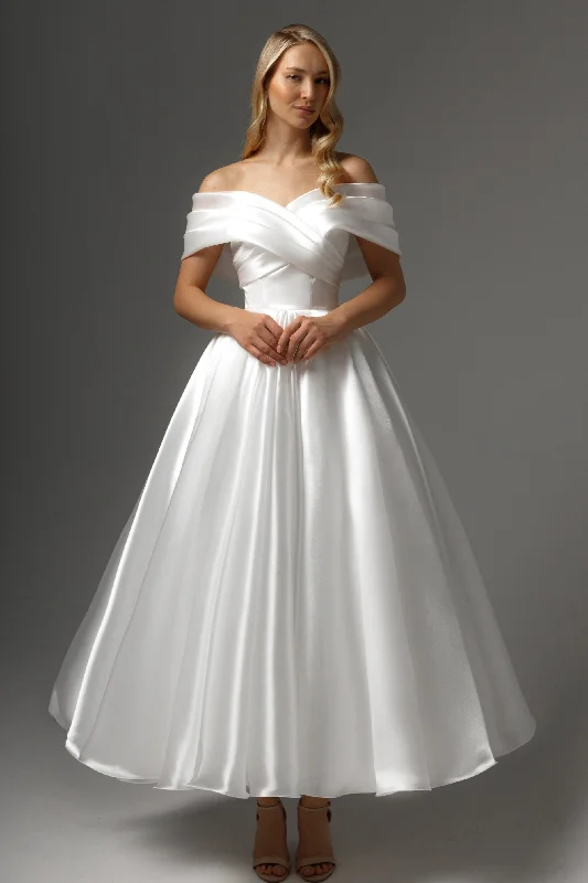 Flowing Wedding Gown Organza Tea Length Wedding Dress Beatrice