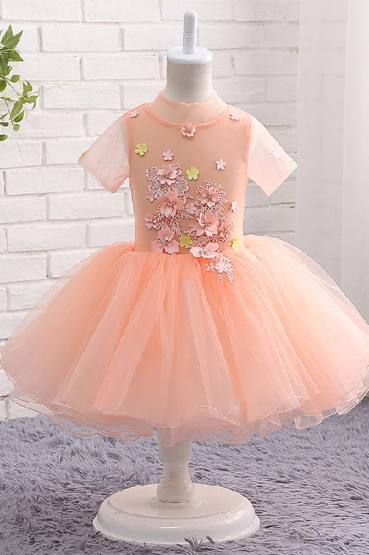 Peach Appliques Tutu Dress, Flower Girl Dress