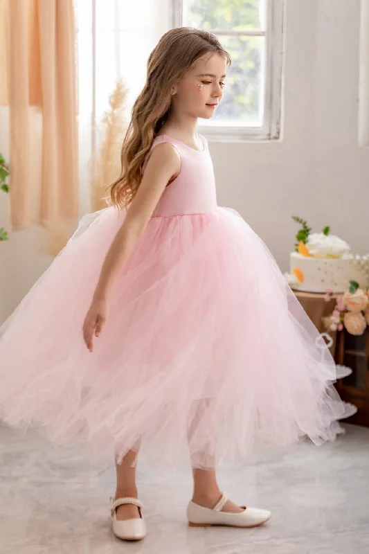 High Slit Gown Pink Tulle Simple Pretty Little Girl Dress