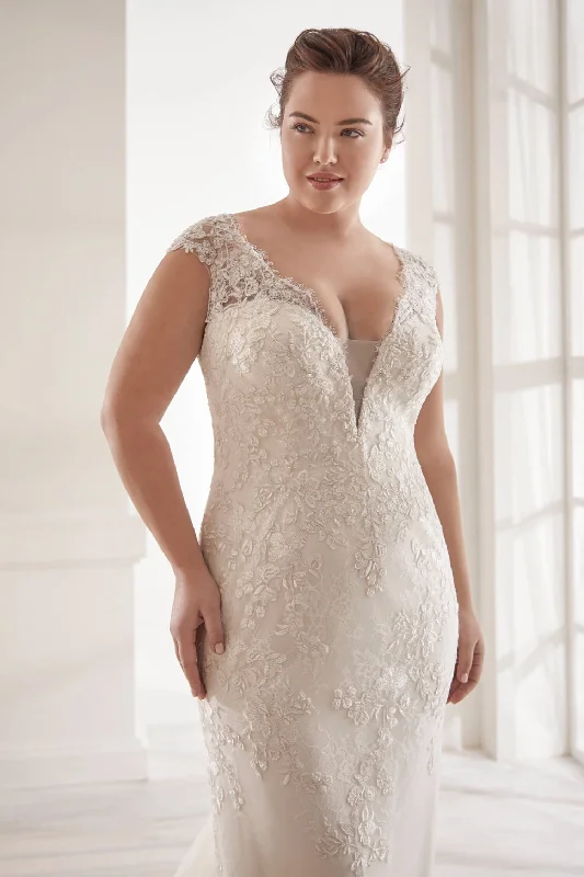Silk Organza Gown Plunging Detachable Lace Wedding Dress With V-Neck Elegant Plus Size Cap Sleeve Silk Organza Gown Plunging Detachable Lace Wedding Dress With V-Neck Elegant Plus Size Cap Sleeve