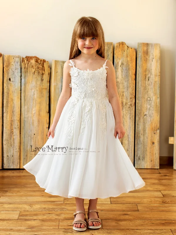 Floral Appliqué Gown POLLY / 3D Lace Beach Flower Girl Dress