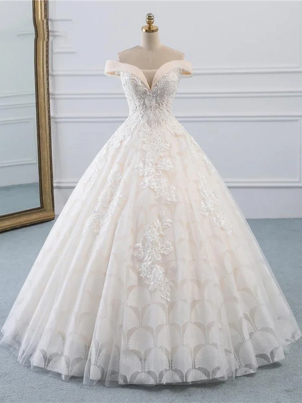 Regal Gown Popular Off-the-Shoulder Lace-Up Ball Gown Wedding Dresses