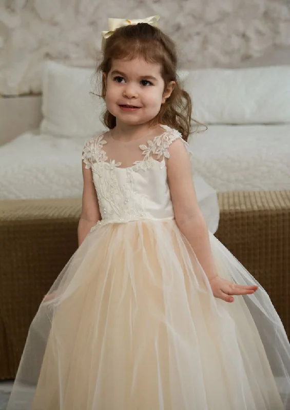 Tulle Ball Gown Pretty Girl Dress With Bow Back Detachable Train
