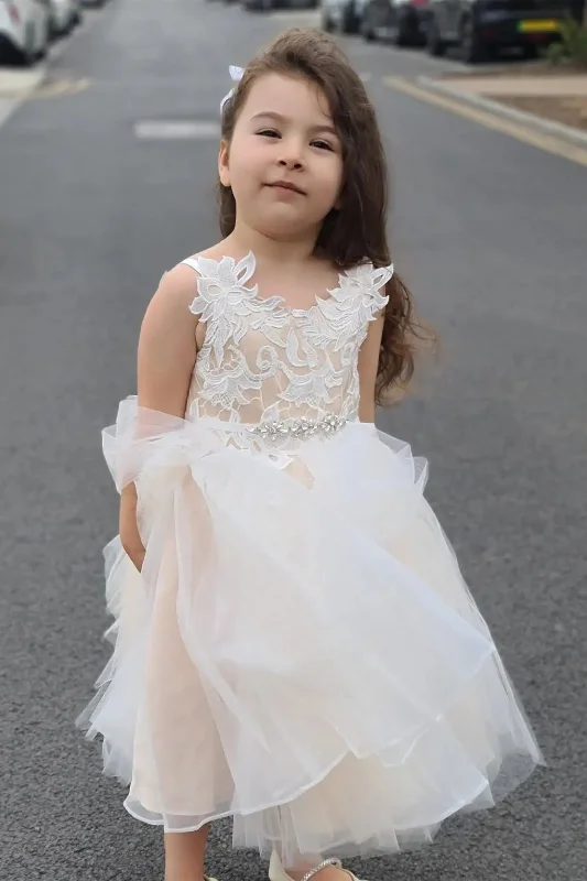 Mermaid Dress Princess Champagne Flower Girl Dress with Appliques
