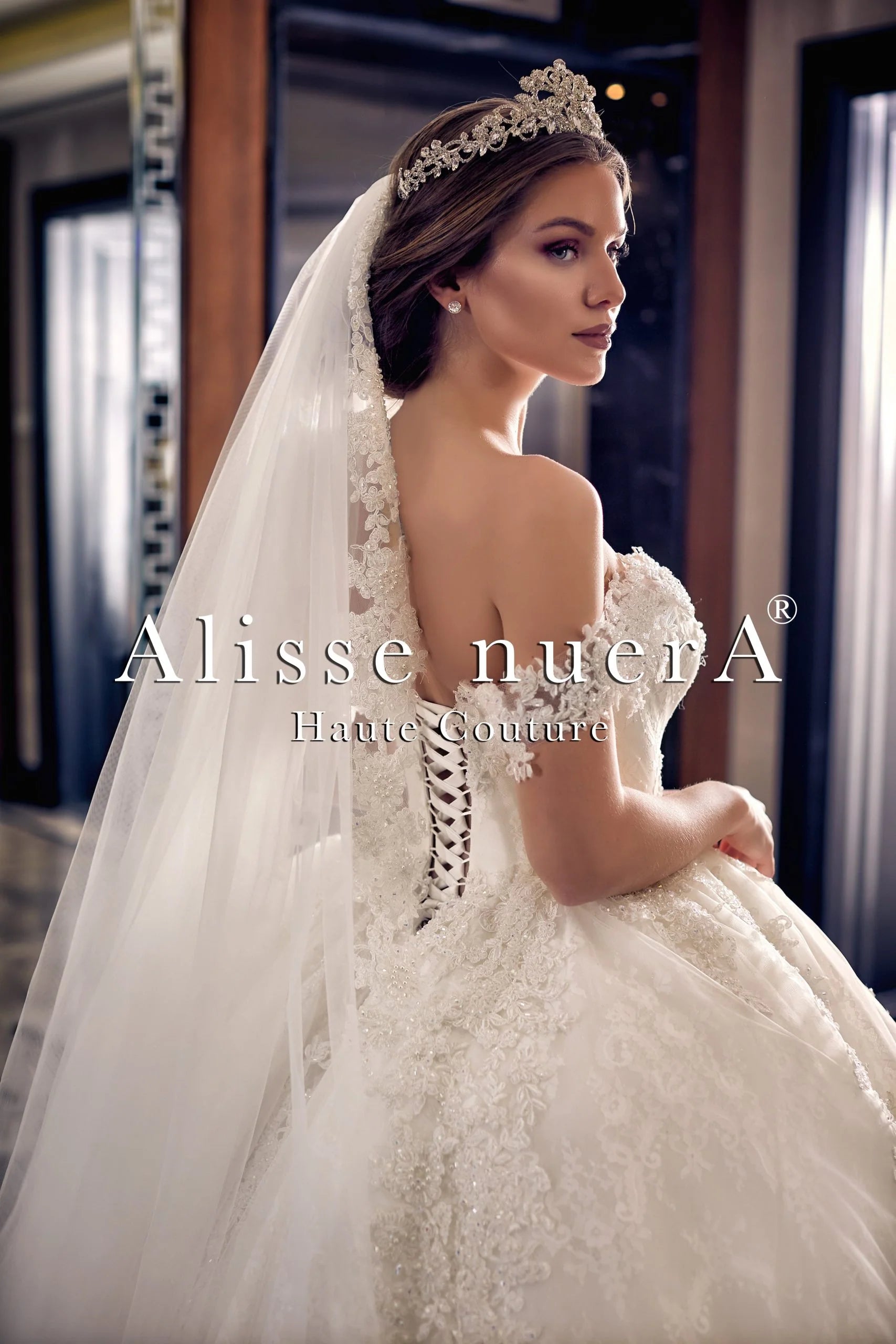 Regal Gown Princess French Lace Wedding Dress with Applique Tulle Bridal Veil