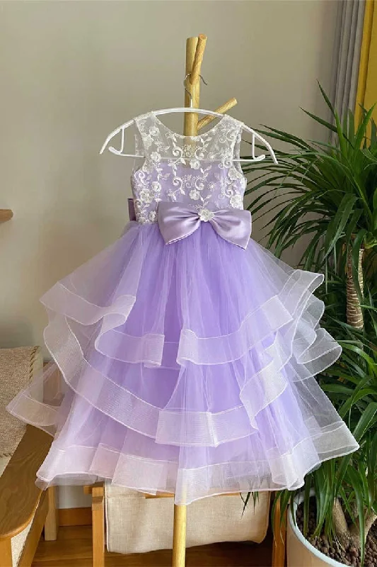 Regal Gown Princess Lavender Tiered Tulle Girl Party Dress