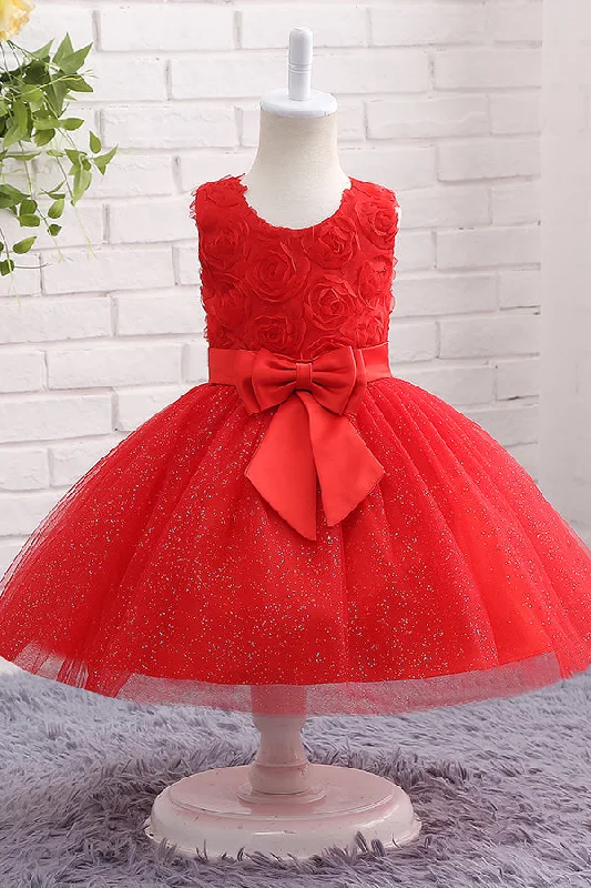 Red Ball Gown Flower Girl Dress with Bow