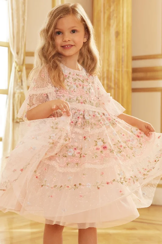 Beaded Dress Ribbon Bouquet Kids Dress