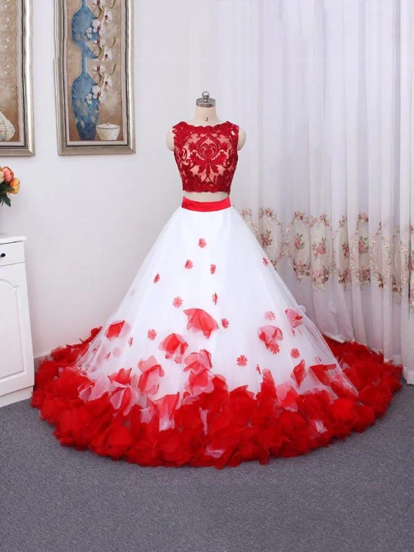 Fairytale Gown Romantic Lace Flower Beach Tulle Wedding Dresses