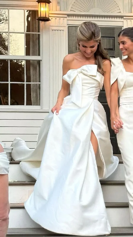 Sparkly Gown Romantic Strapless Long Wedding Dress With Slit       fg6412