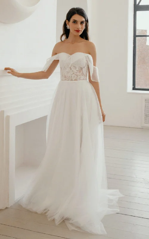 Short Wedding Dress Sexy Off the Shoulder A Line Tulle Sweetheart Sweep Train Wedding Dress with Split Front-716070 Short Wedding Dress Sexy Off the Shoulder A Line Tulle Sweetheart Sweep Train Wedding Dress with Split Front-716070