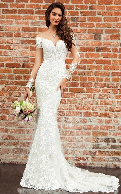 Custom Fit Gown Sexy Bateau Mermaid Floor-length Court Train 3/4 Length Sleeve Wedding Dress With Appliques-716019 Custom Fit Gown Sexy Bateau Mermaid Floor-length Court Train 3/4 Length Sleeve Wedding Dress With Appliques-716019