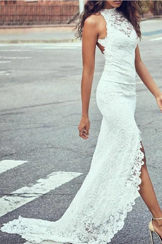 Embroidered Satin Dress Sexy Lace Halter Sleeveless Wedding Dress With Brush Train-715811 Embroidered Satin Dress Sexy Lace Halter Sleeveless Wedding Dress With Brush Train-715811