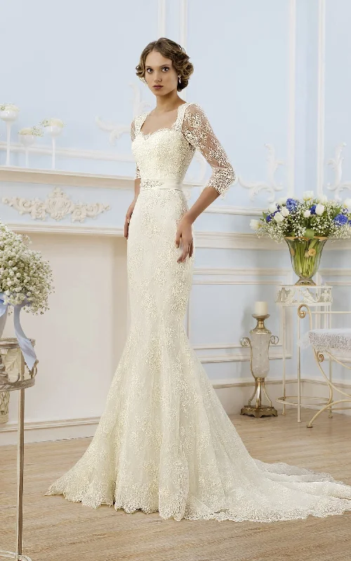 Long Sleeve Dress Sheath Long Square Illusion-Sleeve Keyhole Lace Dress With Ribbon-714371 Long Sleeve Dress Sheath Long Square Illusion-Sleeve Keyhole Lace Dress With Ribbon-714371