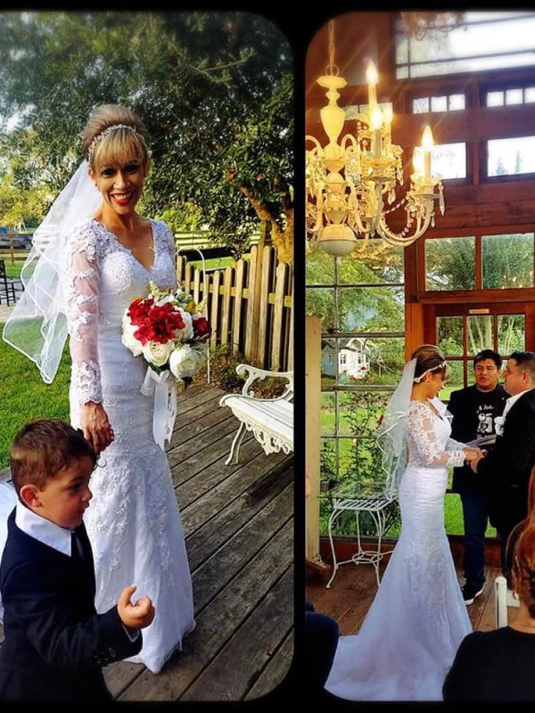 A-Line Dress Sheer O-Neck Long Sleeve Lace Mermaid Wedding Dresses
