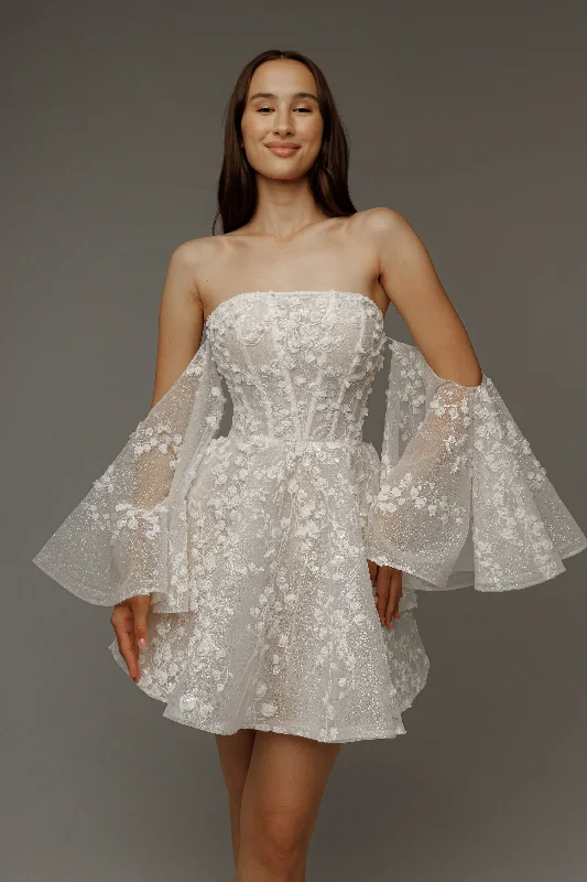 Silk Organza Gown Short Floral Lace Wedding Dress Moonlit Siren