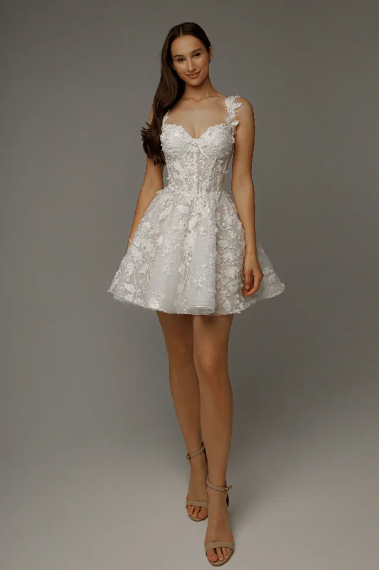 Embroidered Satin Dress Short Floral Lace Wedding Dress Selkie