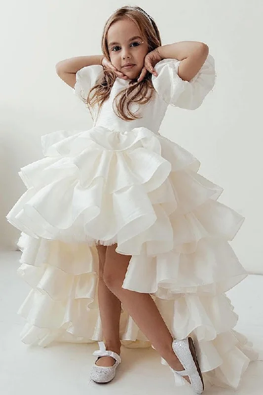 Rhinestone Embellished Gown Short Front Long Back Sweety Flower Girl Dress