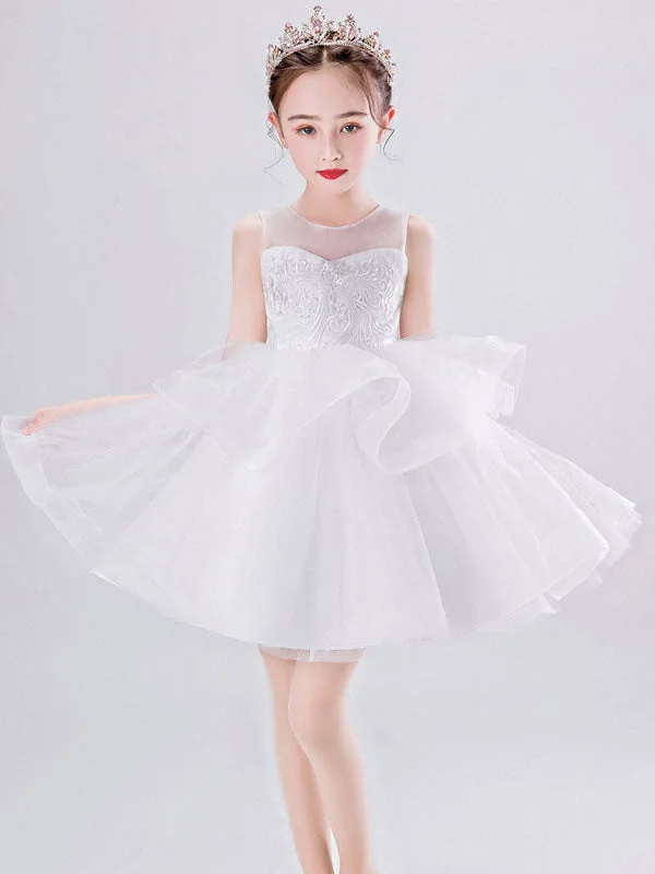 Short Princess Flower Girl Dresses Jewel Neck Tulle Sleeveless Kids Party Dresses