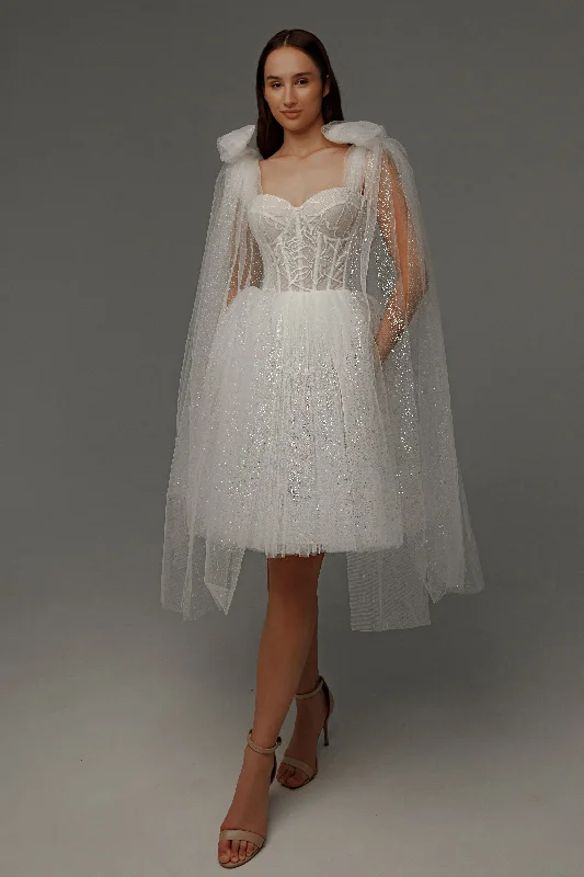 Sequin Wedding Gown Short Wedding Dress Helena with Detachable Straps