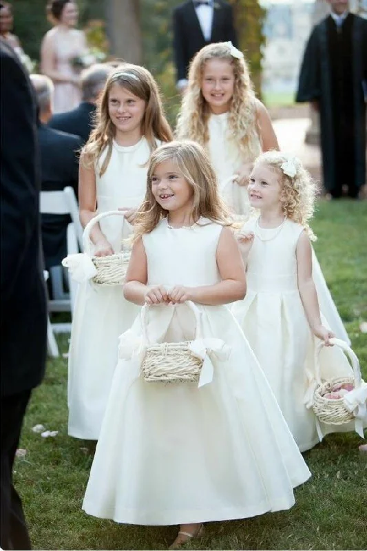 Simple Satin A-line Ivory Flower Girls Dresses Pattern