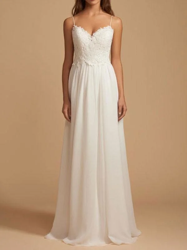 Pleated Gown Simple Wedding Dress 2021 A Line V Neck Straps Sleeveless Lace Chiffon Bridal Dresses With Train For Beach Party Pleated Gown Simple Wedding Dress 2021 A Line V Neck Straps Sleeveless Lace Chiffon Bridal Dresses With Train For Beach Party