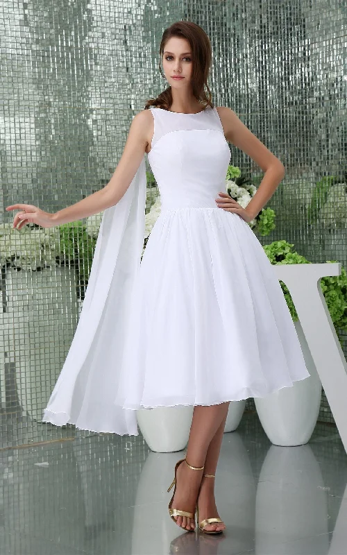 Sleeveless A-Line Tea-Length Chiffon Dress With Pleats-GC_706548