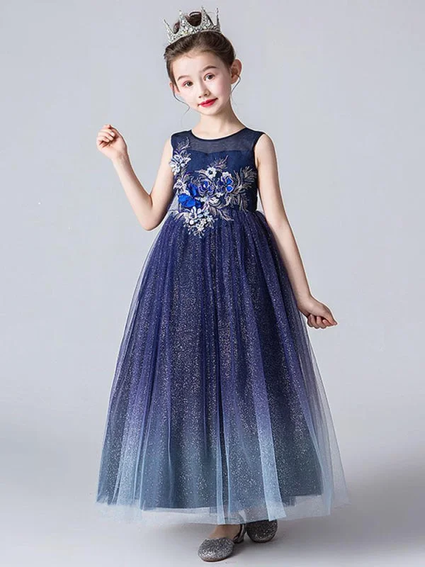 Sleeveless Embroidered Kids Party Dresses Flower Girl Dresses