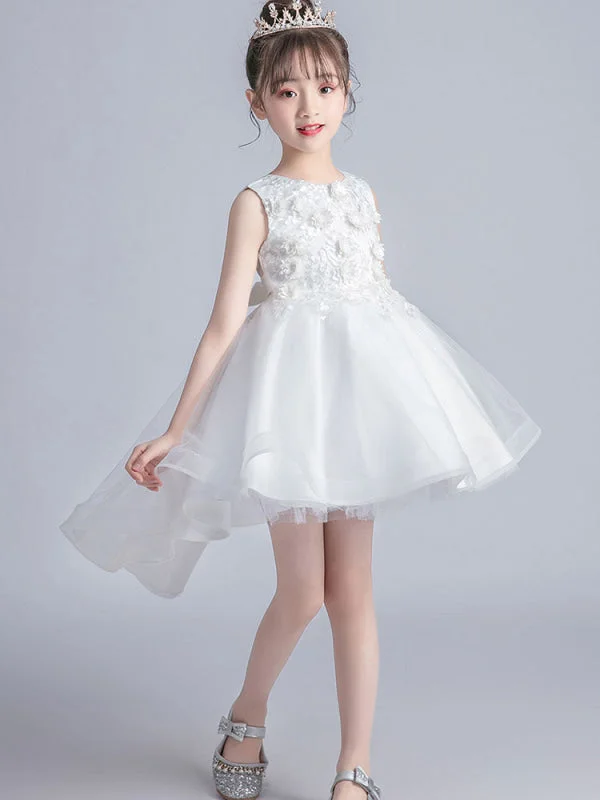 Sleeveless Embroidered Kids Party Dresses Hi-Lo Flower Girl Dresses