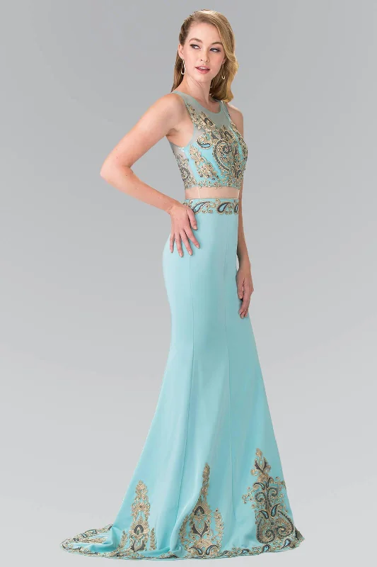 Silver Embellished Gown Long Formal Sleeveless Mock Two Piece Prom Dress
