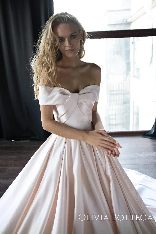 Elegant Satin Dress Soft Pink Satin Long Train Wedding Gown Seiliny