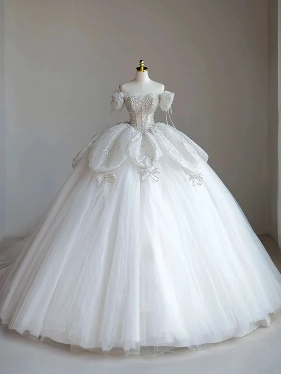 Strapless Ball Gown Sparkly Ball Gown Wedding Dresses For Bride 2025 Sweetheart Neckline Beading Sequins Short Sleeve Off The Shoulder Bridal Dresses fg6439 Strapless Ball Gown Sparkly Ball Gown Wedding Dresses For Bride 2025 Sweetheart Neckline Beading Sequins Short Sleeve Off The Shoulder Bridal Dresses fg6439