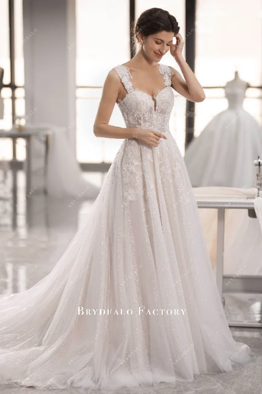 Elegant Dress Sparkly Straps Beaded Lace Wedding Dress