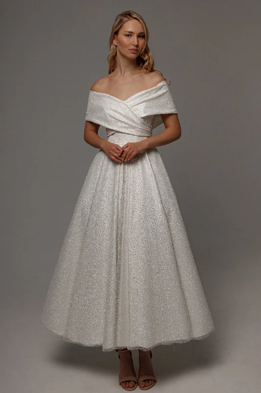 Couture Wedding Gown Sparkly Tea Length Wedding Dress Abril