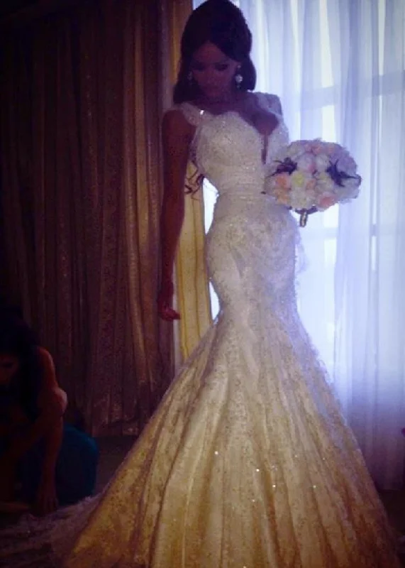 Floor-Length Dress Stunning Straps Lace Mermaid Wedding Dresses Beadings Sequins-710888 Floor-Length Dress Stunning Straps Lace Mermaid Wedding Dresses Beadings Sequins-710888